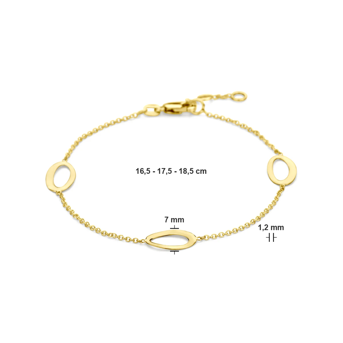 armband ovaaltjes 16,5 – 17,5 – 18,5 cm 14K geelgoud