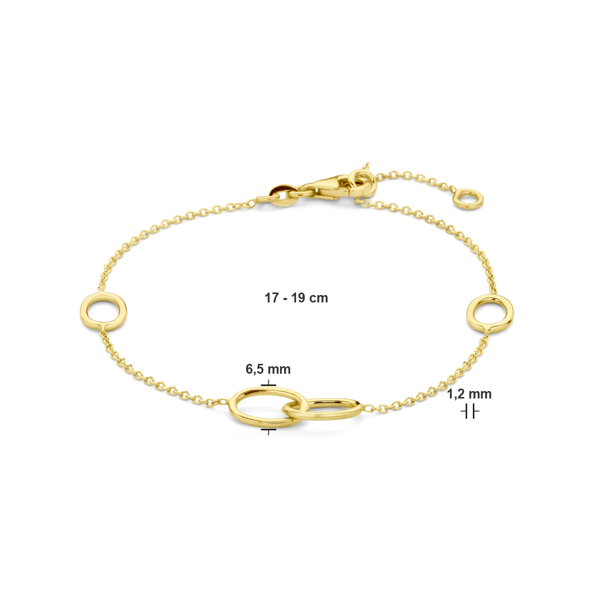 armband ovaaltjes 17 - 19 cm 14K geelgoud