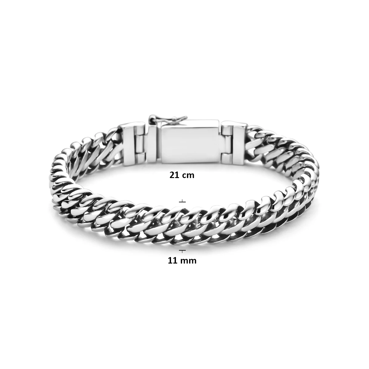 armband oxi 11 mm 21 cm zilver geoxideerd