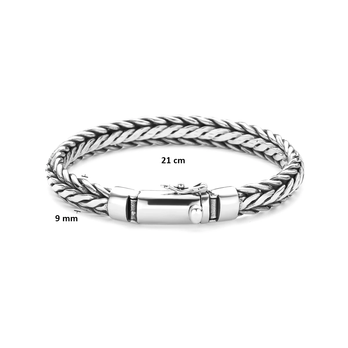 armband oxi 9 mm 21 cm zilver geoxideerd
