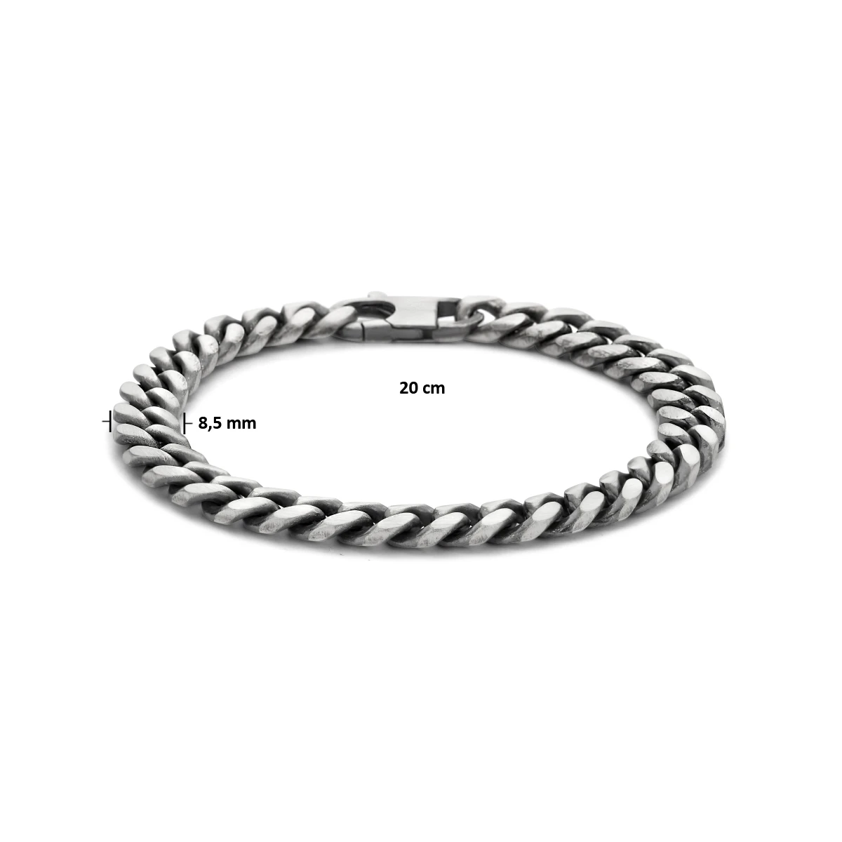 armband oxi gourmette 6 zijdes geslepen 8,5 mm zilver geoxideerd