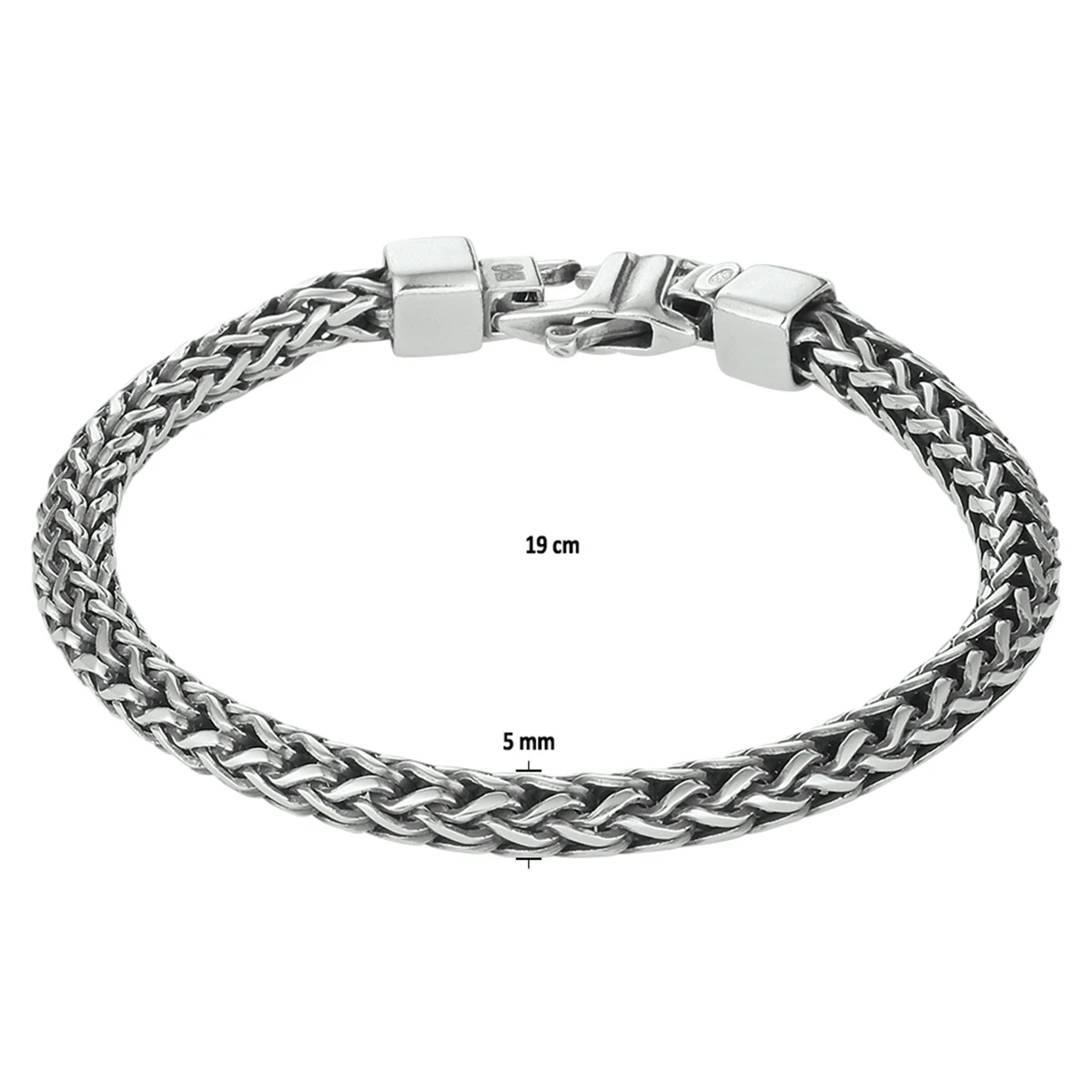 armband oxi vossestaart 5,0 mm zilver geoxideerd