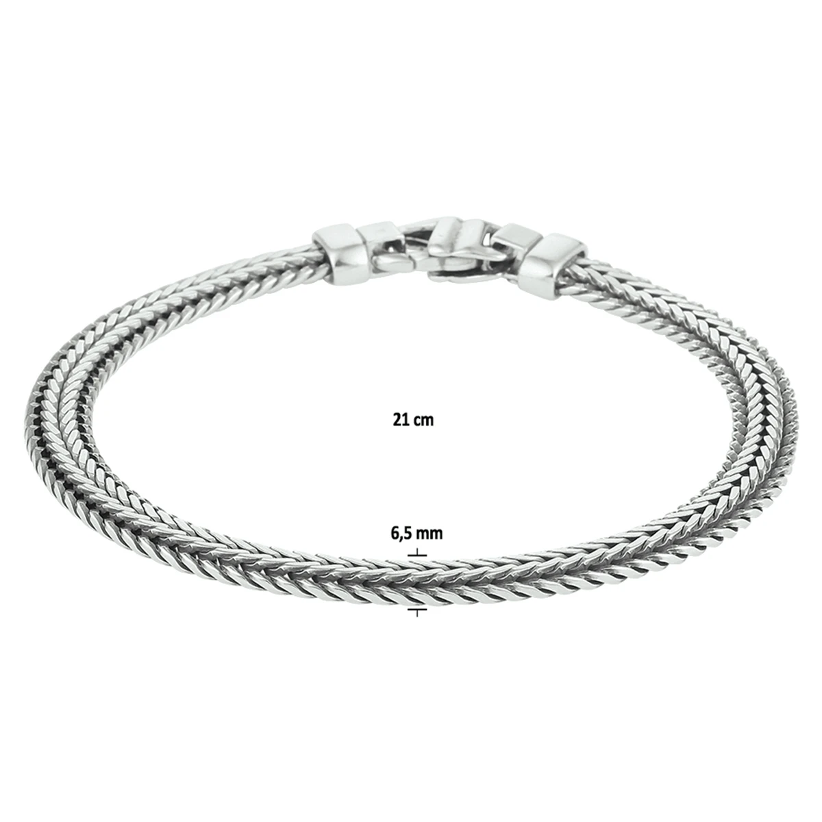 armband oxi vossestaart 6,5 mm zilver geoxideerd