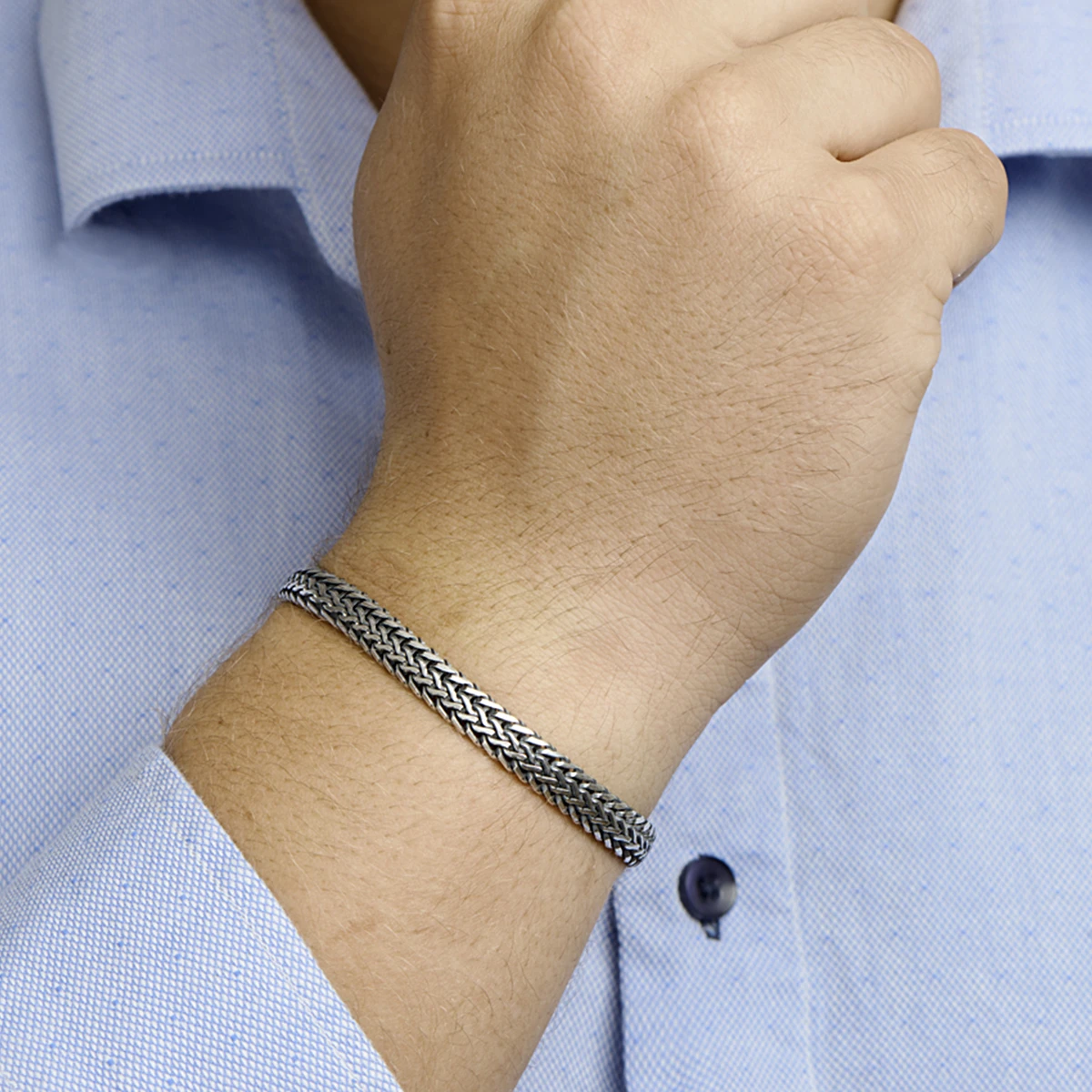 armband oxi vossestaart 7 mm 20 cm zilver geoxideerd