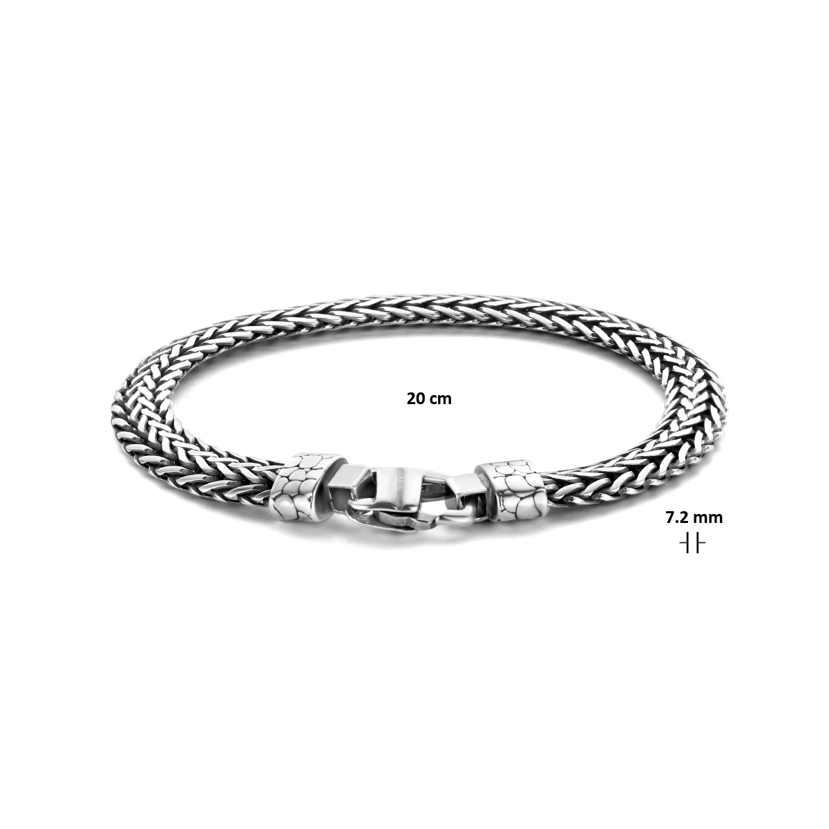 armband oxi vossestaart 7,2 mm zilver geoxideerd