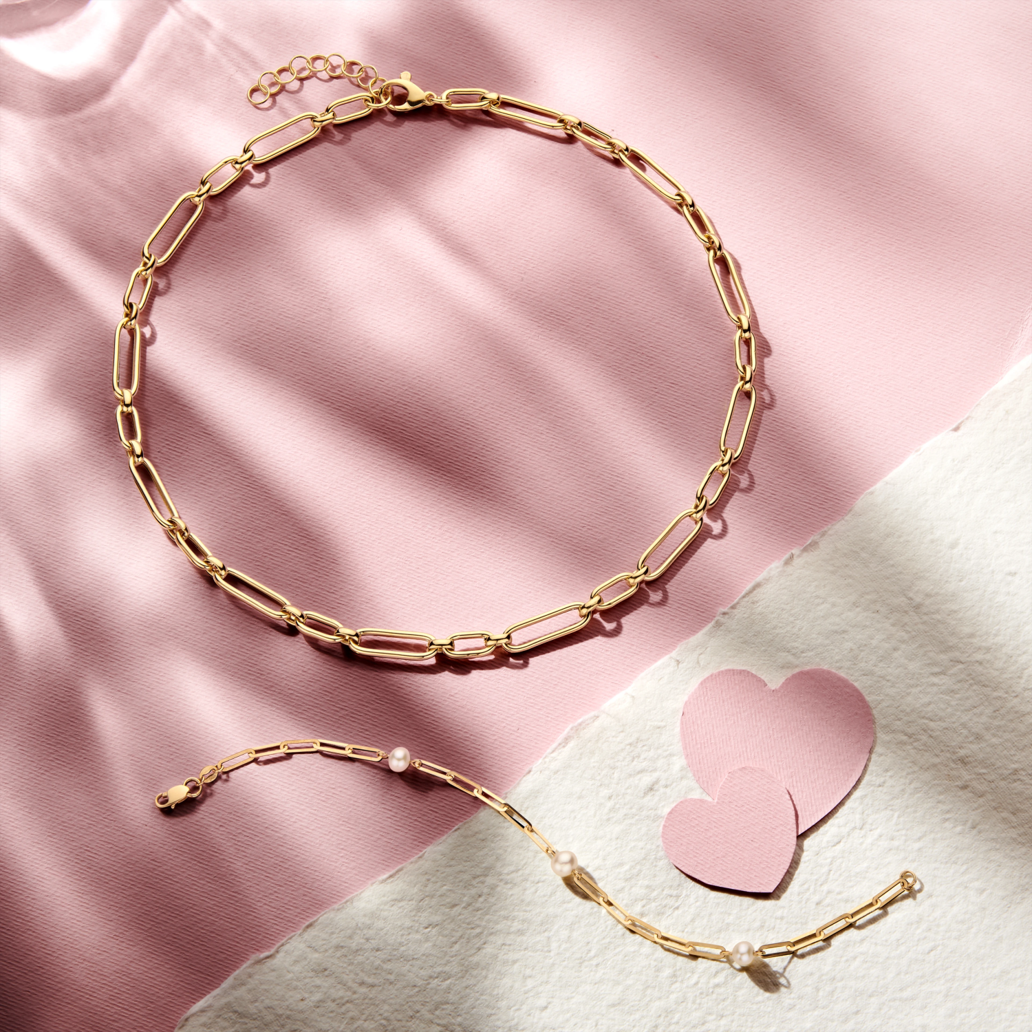 armband paperclip 2,7 mm en parels 18,5 cm 14K geelgoud