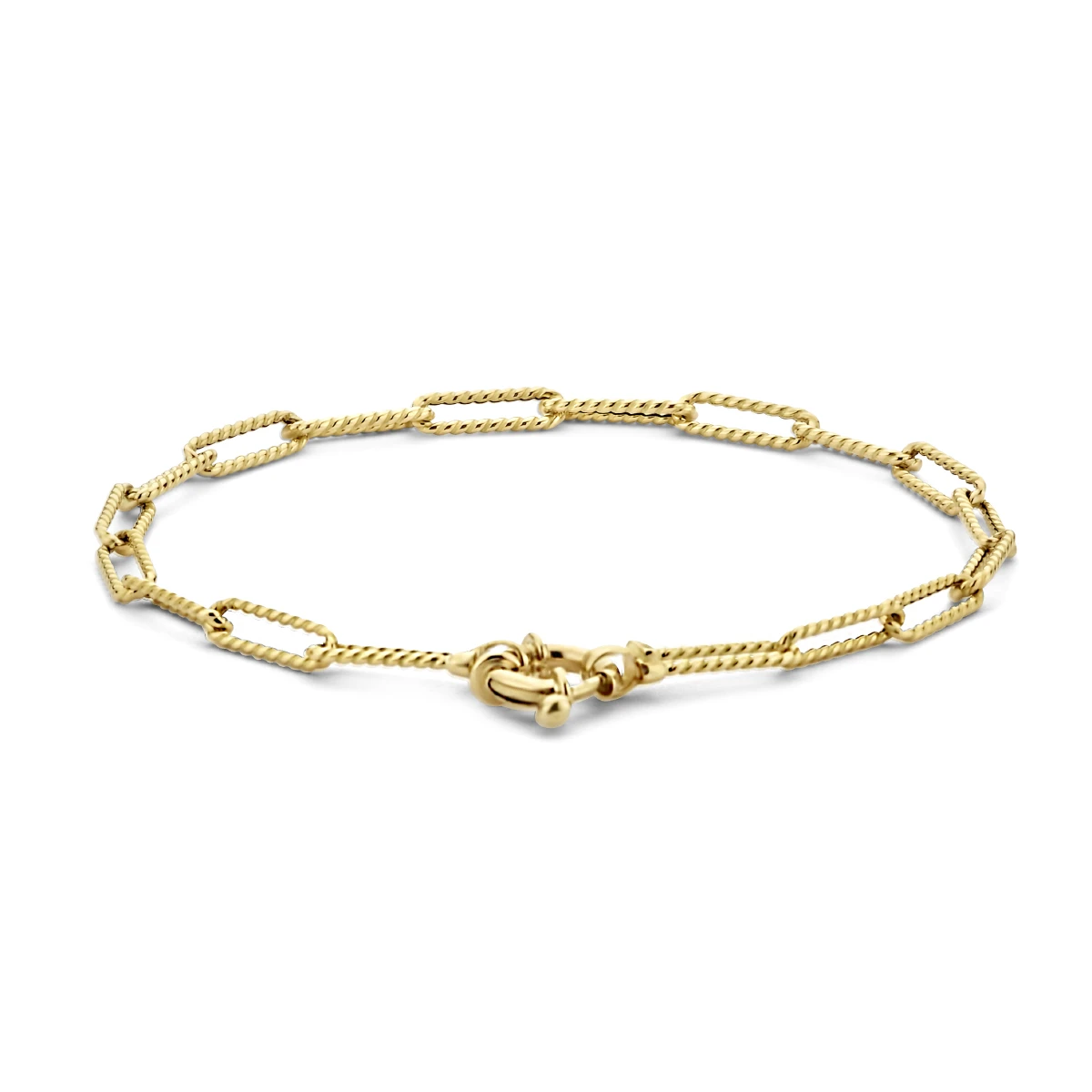 armband paperclip 3,5 mm 18 cm met groot veerslot 14K geelgoud
