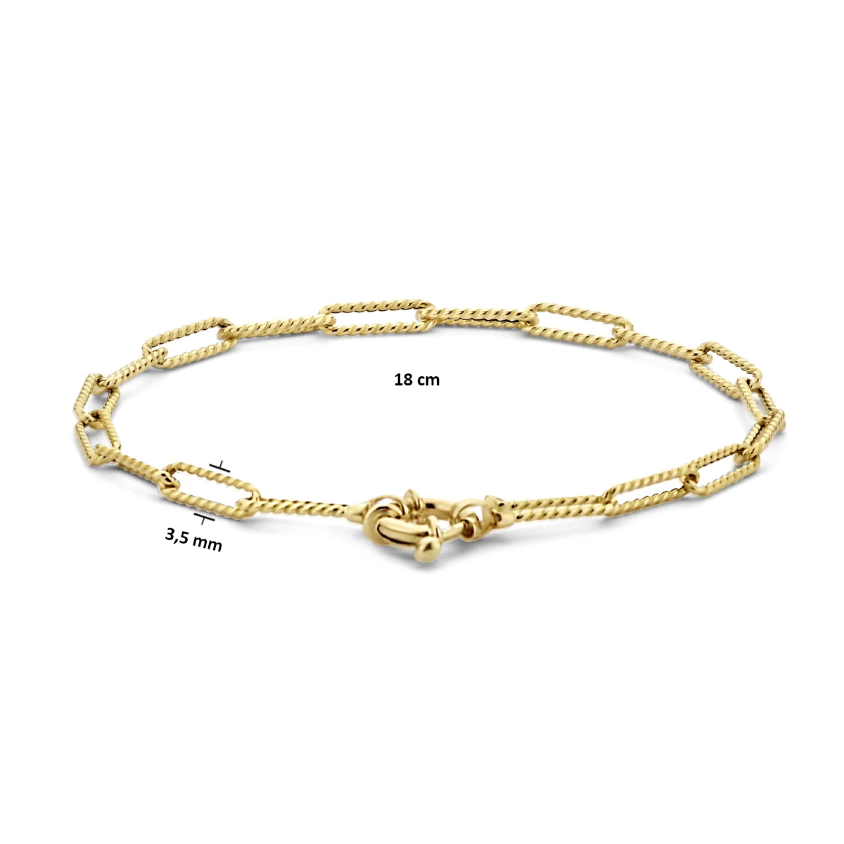 armband paperclip 3,5 mm 18 cm met groot veerslot 14K geelgoud