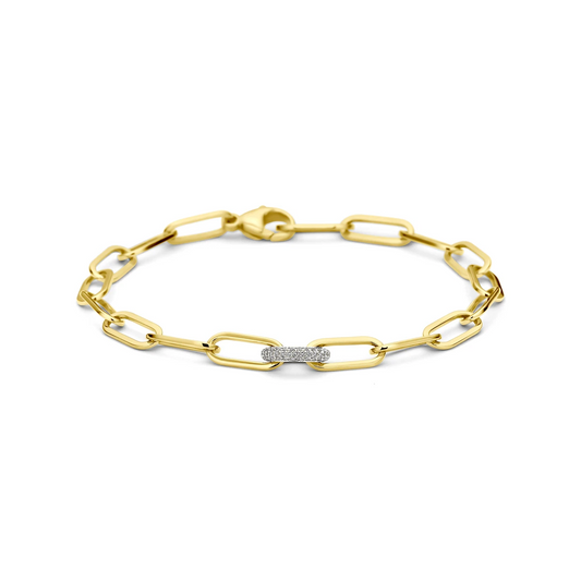 armband paperclip diamant 0.20ct g vsi vierkante buis 7,5 mm 18,5 cm 18K bicolor goud geel/wit