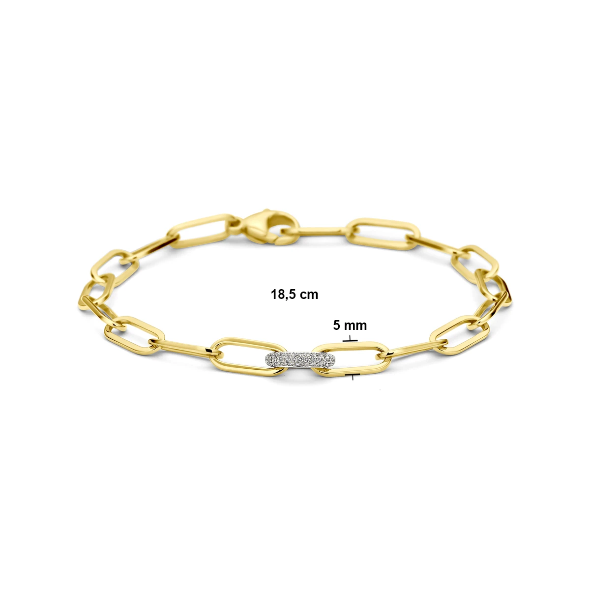 armband paperclip diamant 0.20ct g vsi vierkante buis 7,5 mm 18,5 cm 18K bicolor goud geel/wit