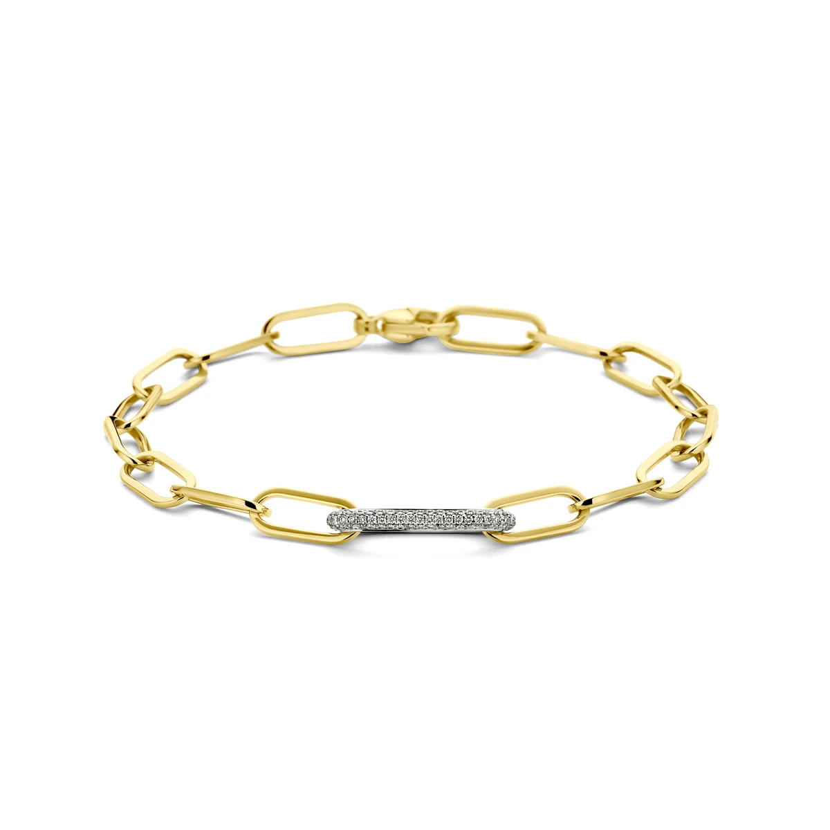 armband paperclip diamant 0.34ct g vsi vierkante buis 7,5 mm 18 cm 18K bicolor goud geel/wit