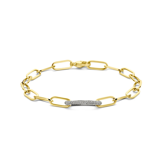 armband paperclip diamant 0.34ct g vsi vierkante buis 7,5 mm 18 cm 18K bicolor goud geel/wit