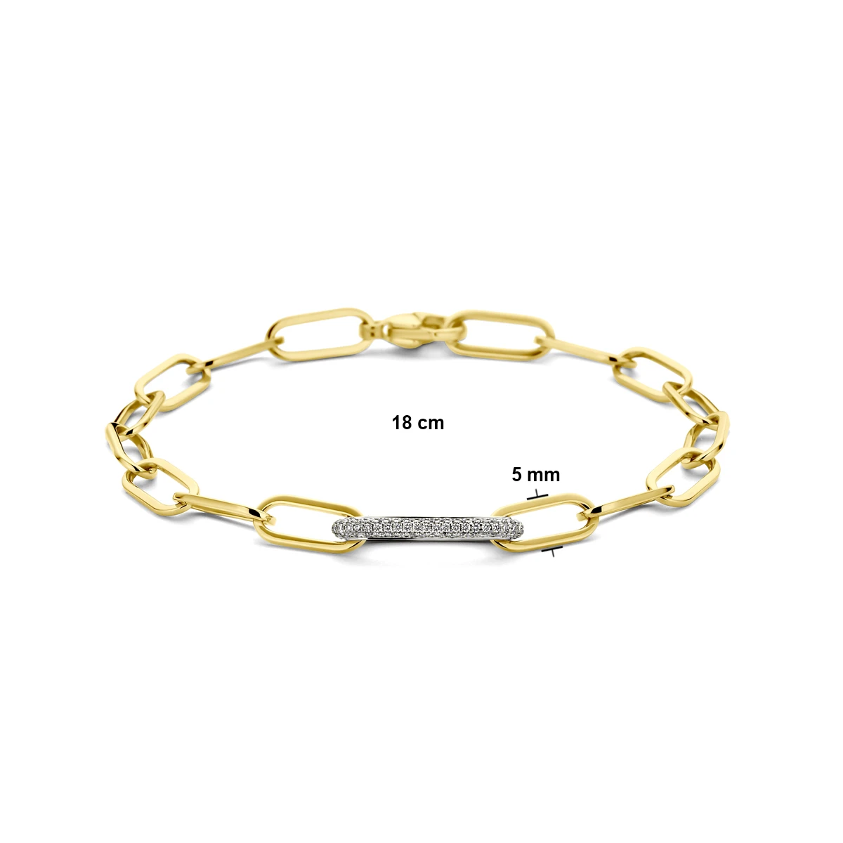 armband paperclip diamant 0.34ct g vsi vierkante buis 7,5 mm 18 cm 18K bicolor goud geel/wit