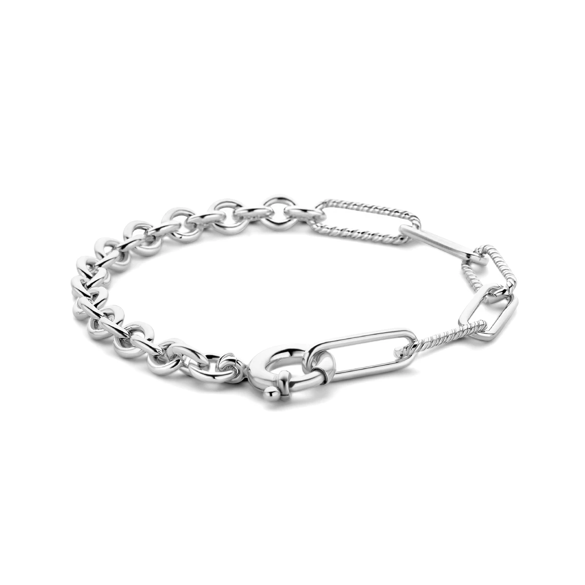 armband paperclip en jasseron 6,0 mm 19 cm met groot veerslot zilver gerhodineerd