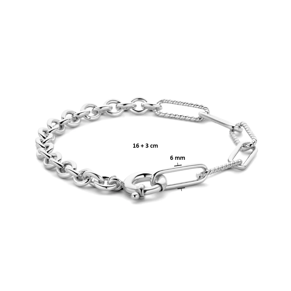 armband paperclip en jasseron 6,0 mm 19 cm met groot veerslot zilver gerhodineerd
