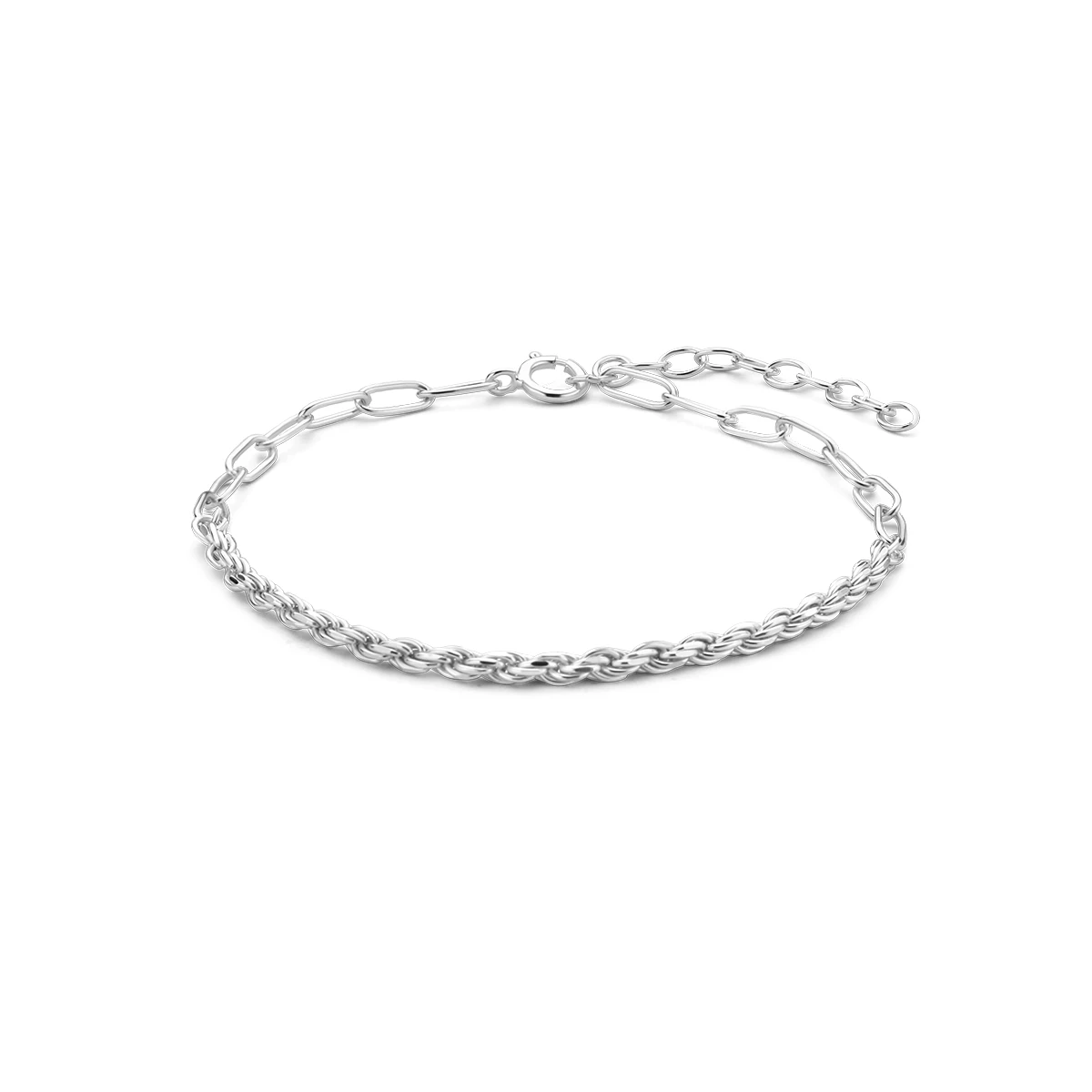 armband paperclip en koord 2,8 mm 16 + 3 cm zilver gerhodineerd