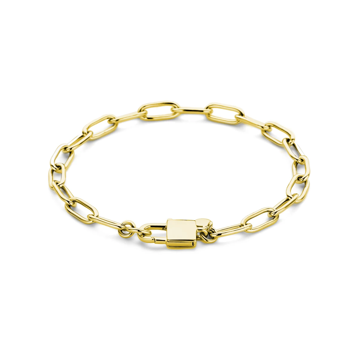 armband paperclip en slot 18 cm 3 micron zilver verguld (geel)
