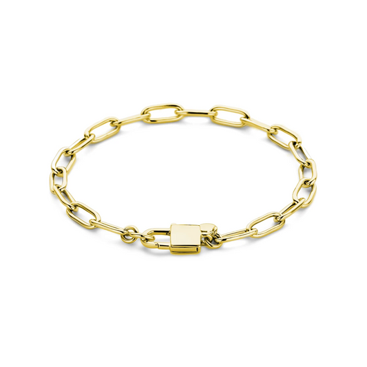armband paperclip en slot 18 cm 3 micron zilver verguld (geel)