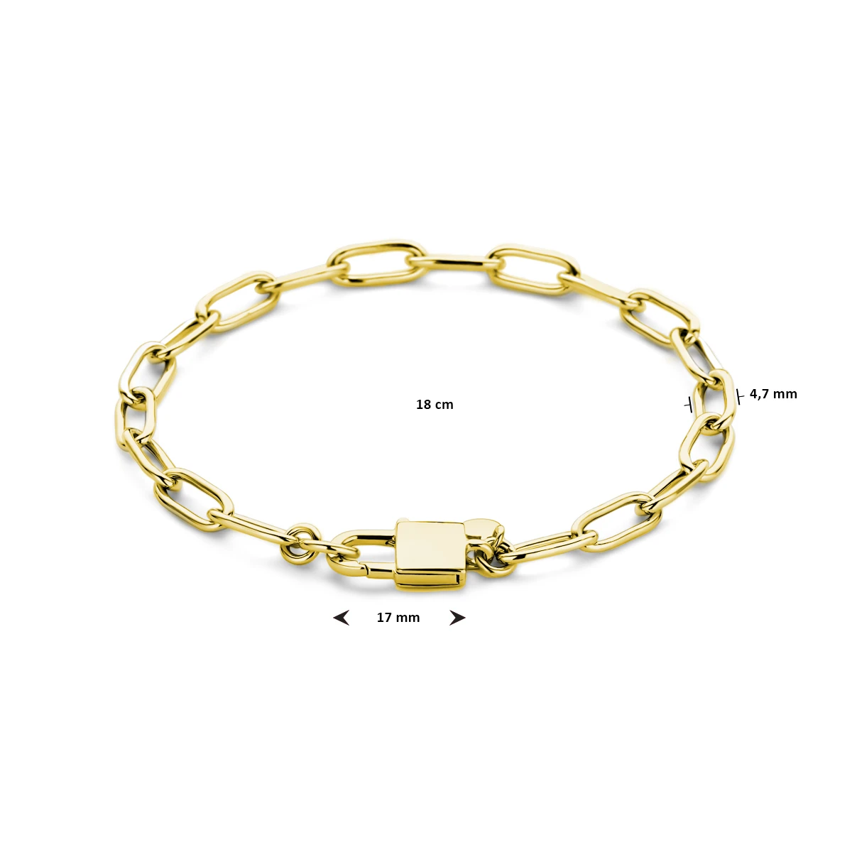 armband paperclip en slot 18 cm 3 micron zilver verguld (geel)