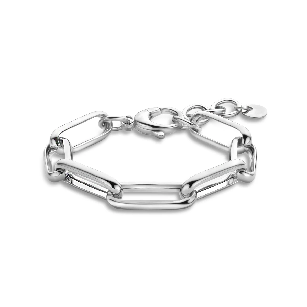 armband paperclip half ronde buis 9 mm 18 + 3 cm zilver gerhodineerd