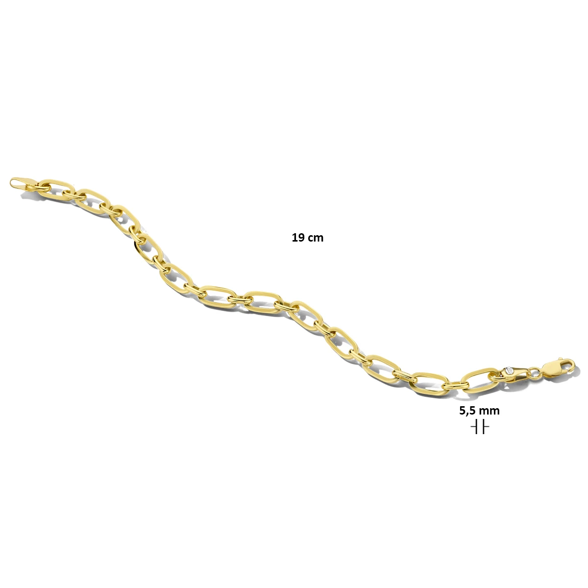 armband paperclip massief 5,5 mm 19 cm Silgold (geel met zilverkern)