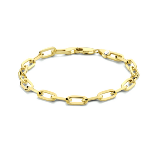 armband paperclip plat massief 5,0 mm 19 cm Silgold (geel met zilverkern)