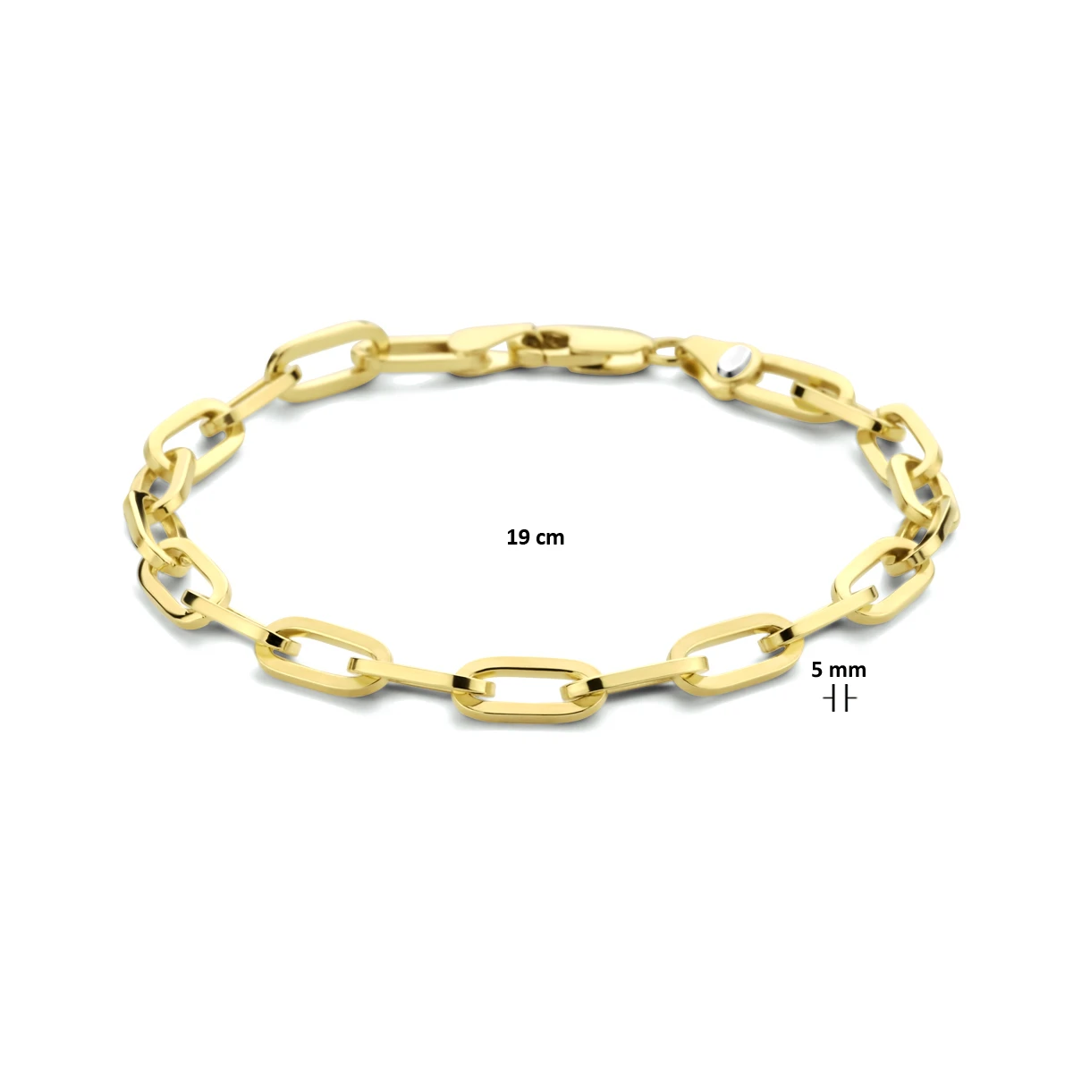 armband paperclip plat massief 5,0 mm 19 cm Silgold (geel met zilverkern)