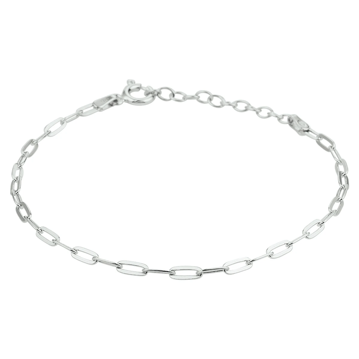 armband paperclip platte buis 2,4 mm 16 + 3 cm zilver gerhodineerd