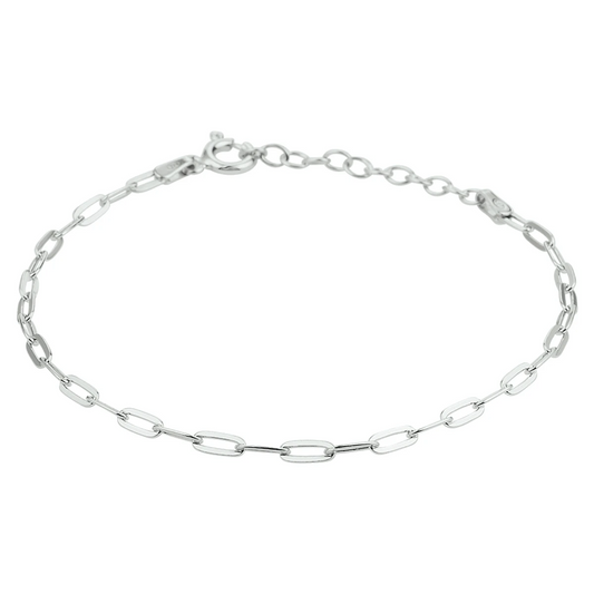 armband paperclip platte buis 2,4 mm 16 + 3 cm zilver gerhodineerd