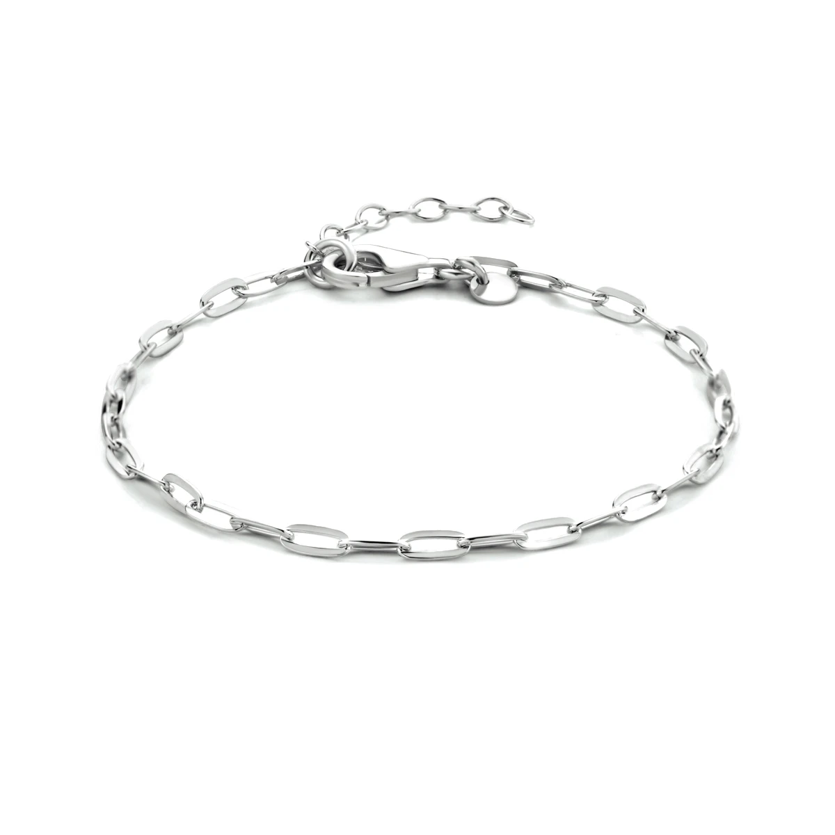armband paperclip platte buis 2,5 mm 16 + 3 cm zilver gerhodineerd
