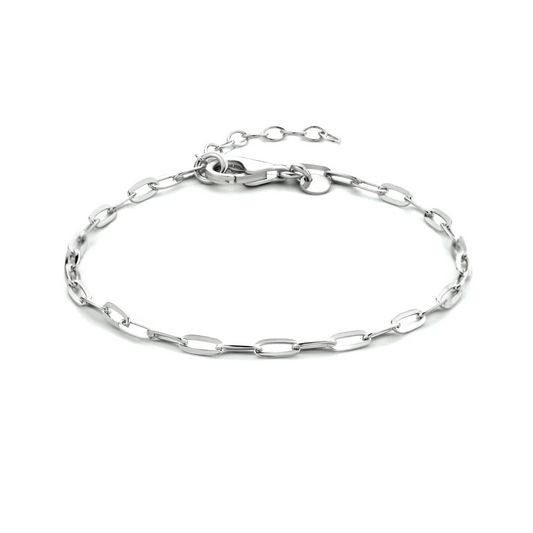 armband paperclip platte buis 2,5 mm 16 + 3 cm zilver gerhodineerd