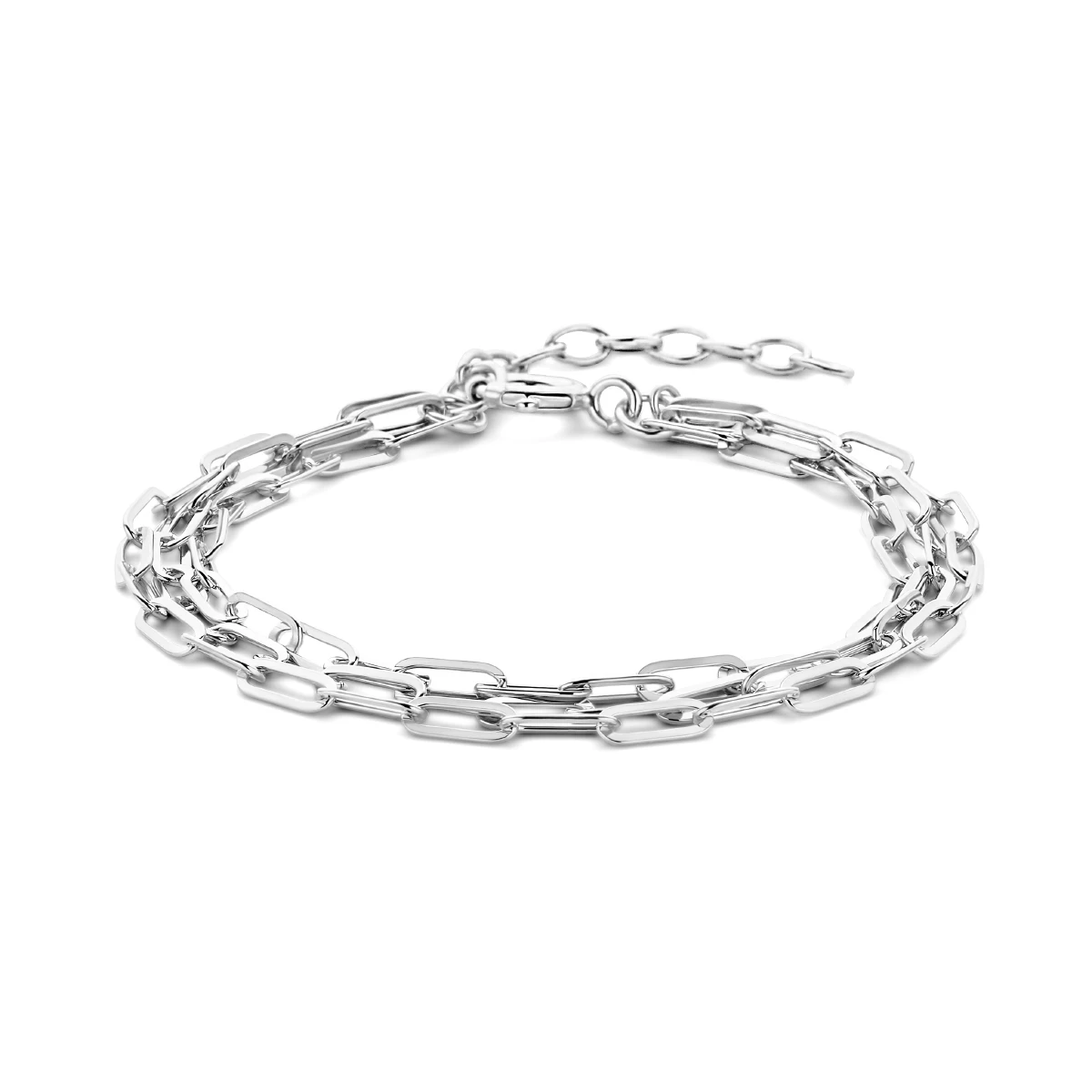armband paperclip platte buis 2,8 mm 16 + 3 cm zilver gerhodineerd