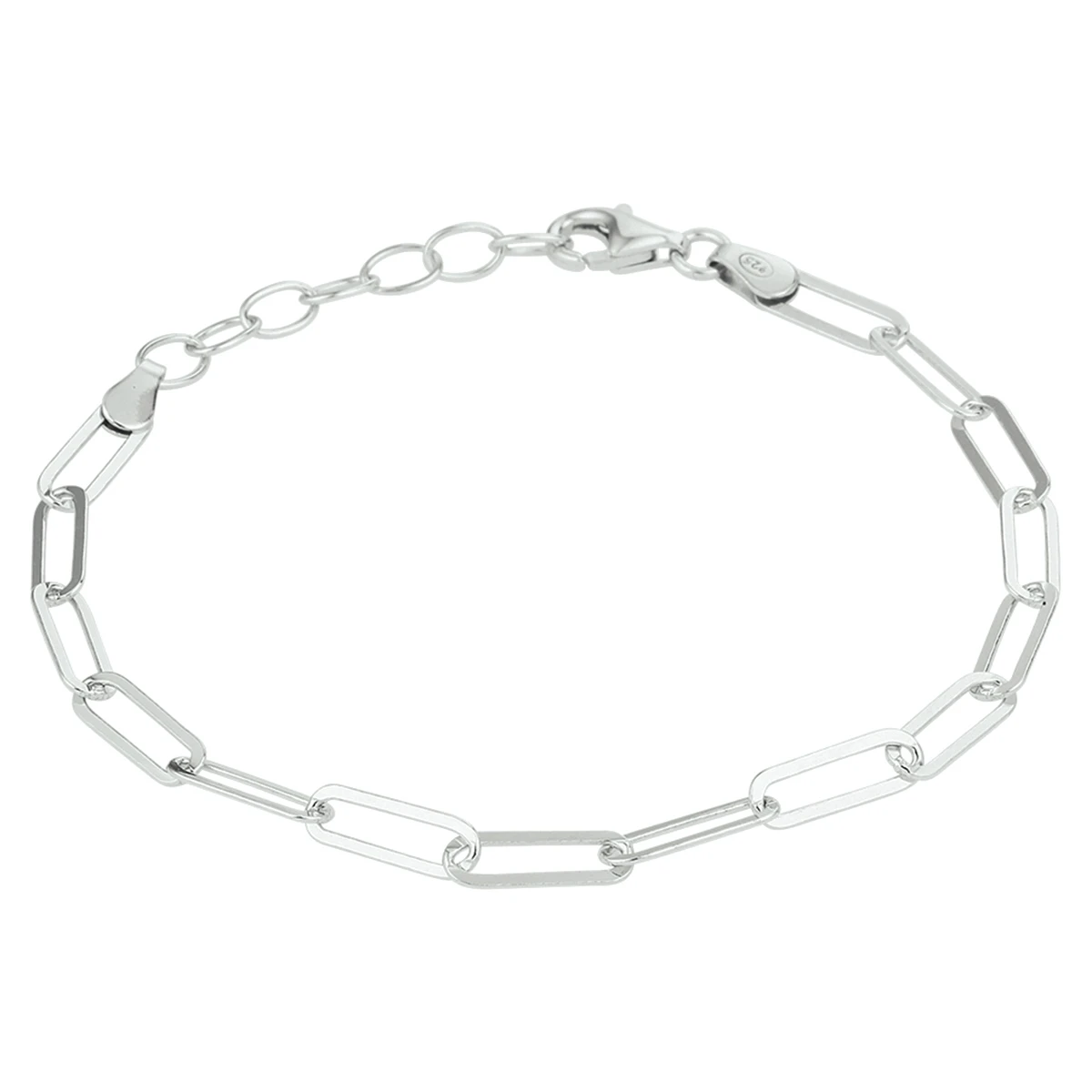 armband paperclip platte buis 3,8 mm 16 + 3 cm zilver gerhodineerd