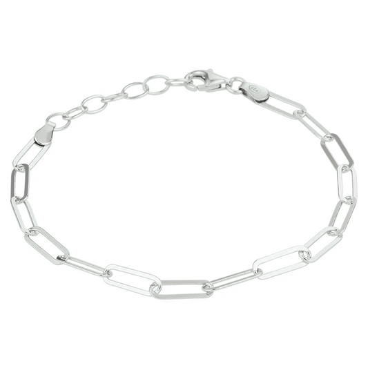armband paperclip platte buis 3,8 mm 16 + 3 cm zilver gerhodineerd