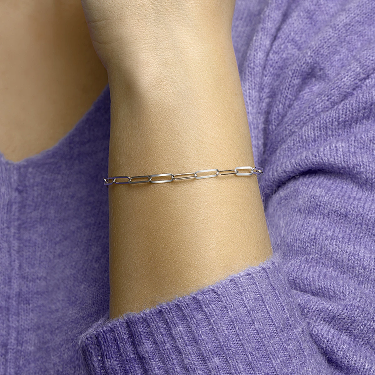 armband paperclip platte buis 3,8 mm 16 + 3 cm zilver gerhodineerd