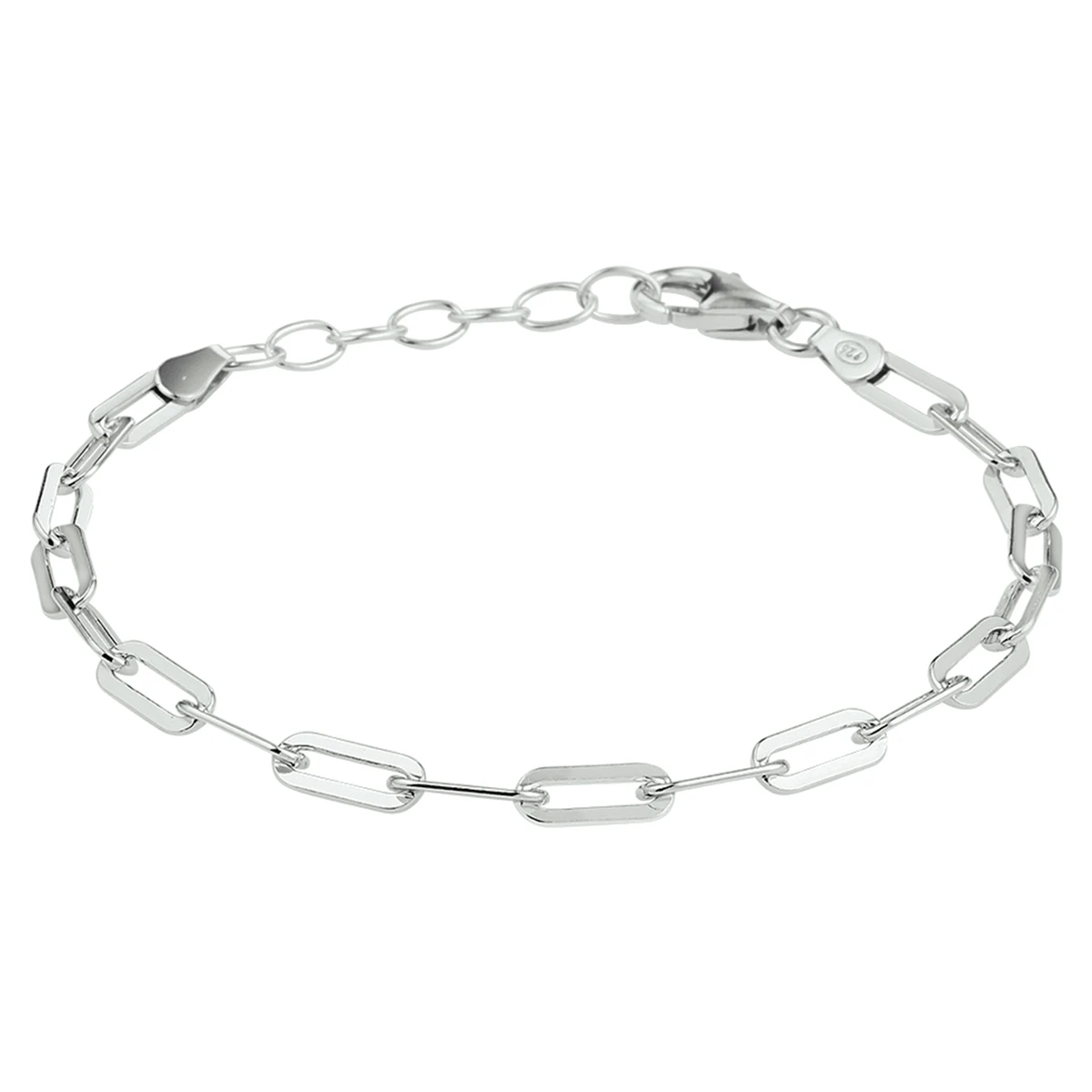 armband paperclip platte buis 3,8 mm 16 + 3 cm zilver gerhodineerd