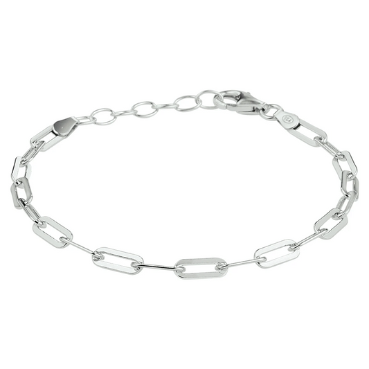 armband paperclip platte buis 3,8 mm 16 + 3 cm zilver gerhodineerd