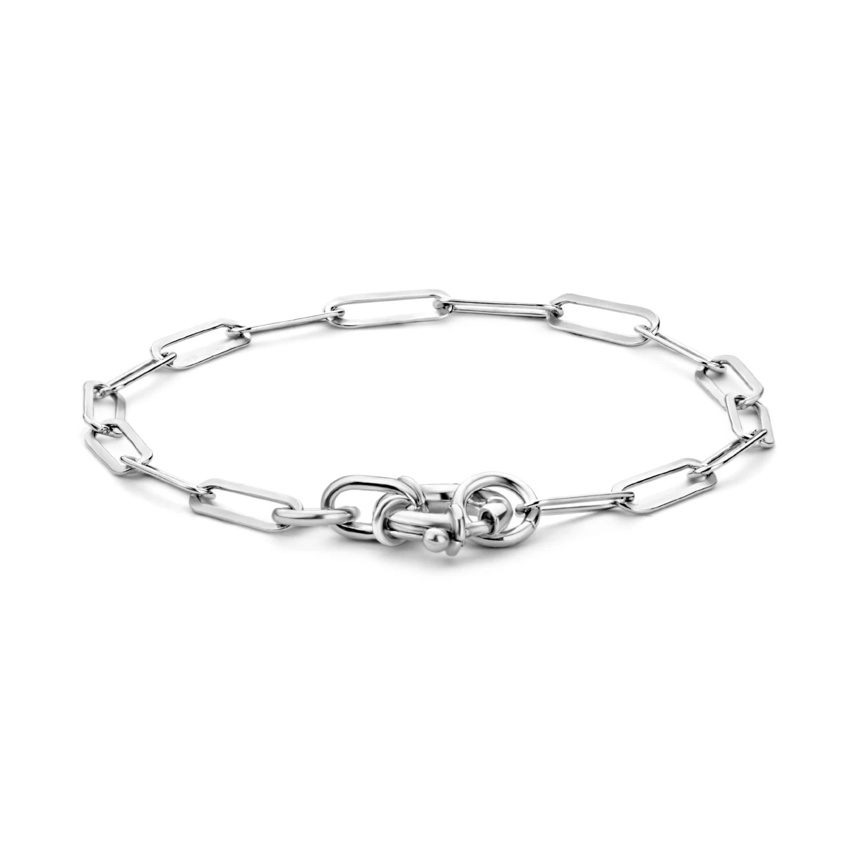 armband paperclip platte buis 3,8 mm 17 cm met groot veerslot zilver gerhodineerd