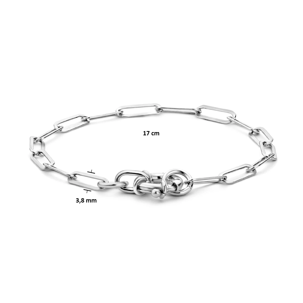 armband paperclip platte buis 3,8 mm 17 cm met groot veerslot zilver gerhodineerd