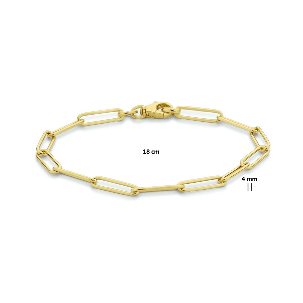 armband paperclip platte buis 4,0 mm 18 cm 14K geelgoud