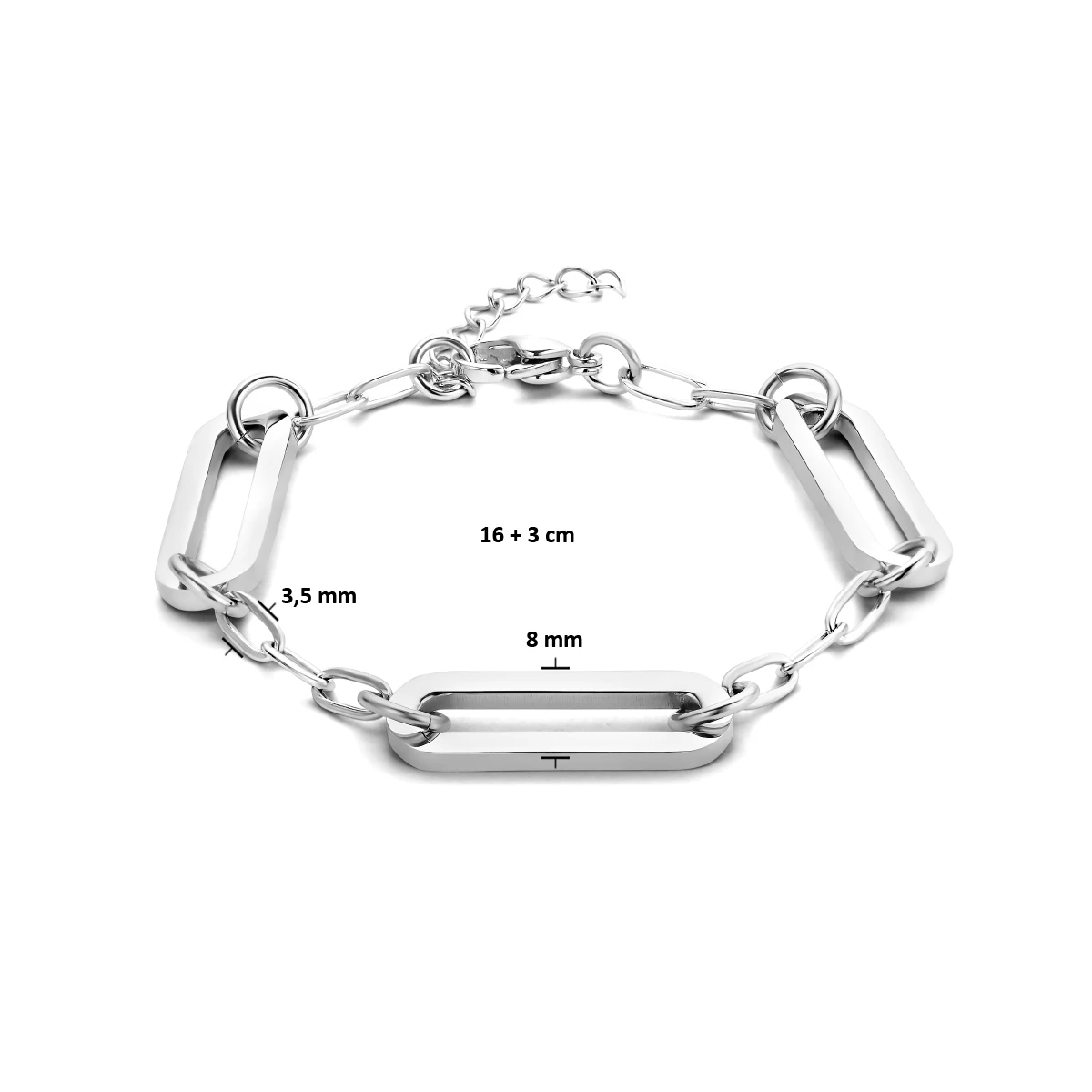 armband paperclip platte buis 8 mm 16 + 3 cm edelstaal