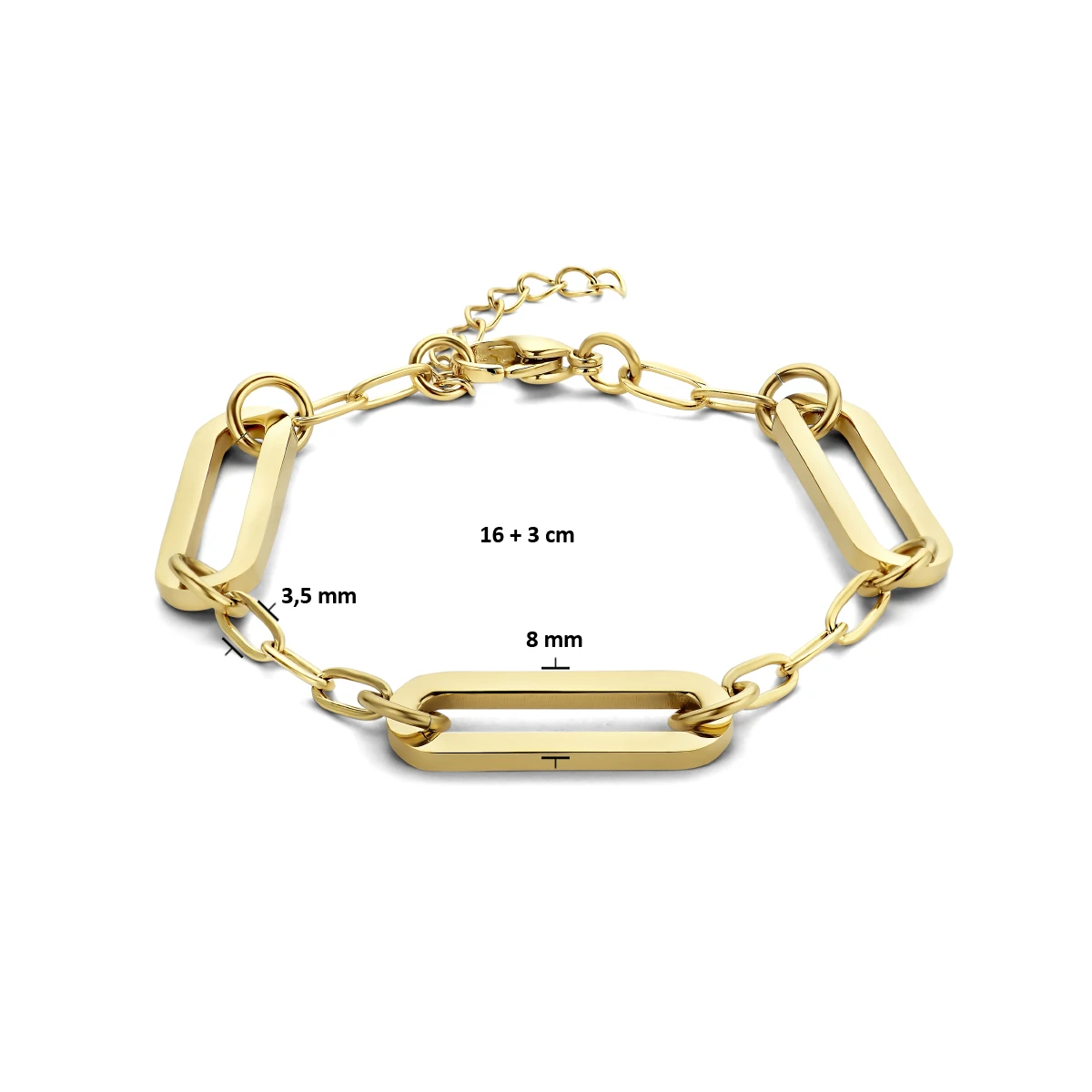 armband paperclip platte buis 8 mm 16 + 3 cm ion plating edelstaal