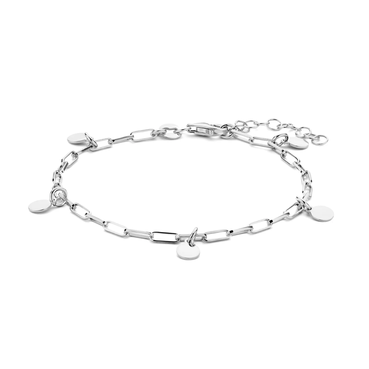 armband paperclip platte buis en rondjes 2,8 mm 16 + 3 cm zilver gerhodineerd