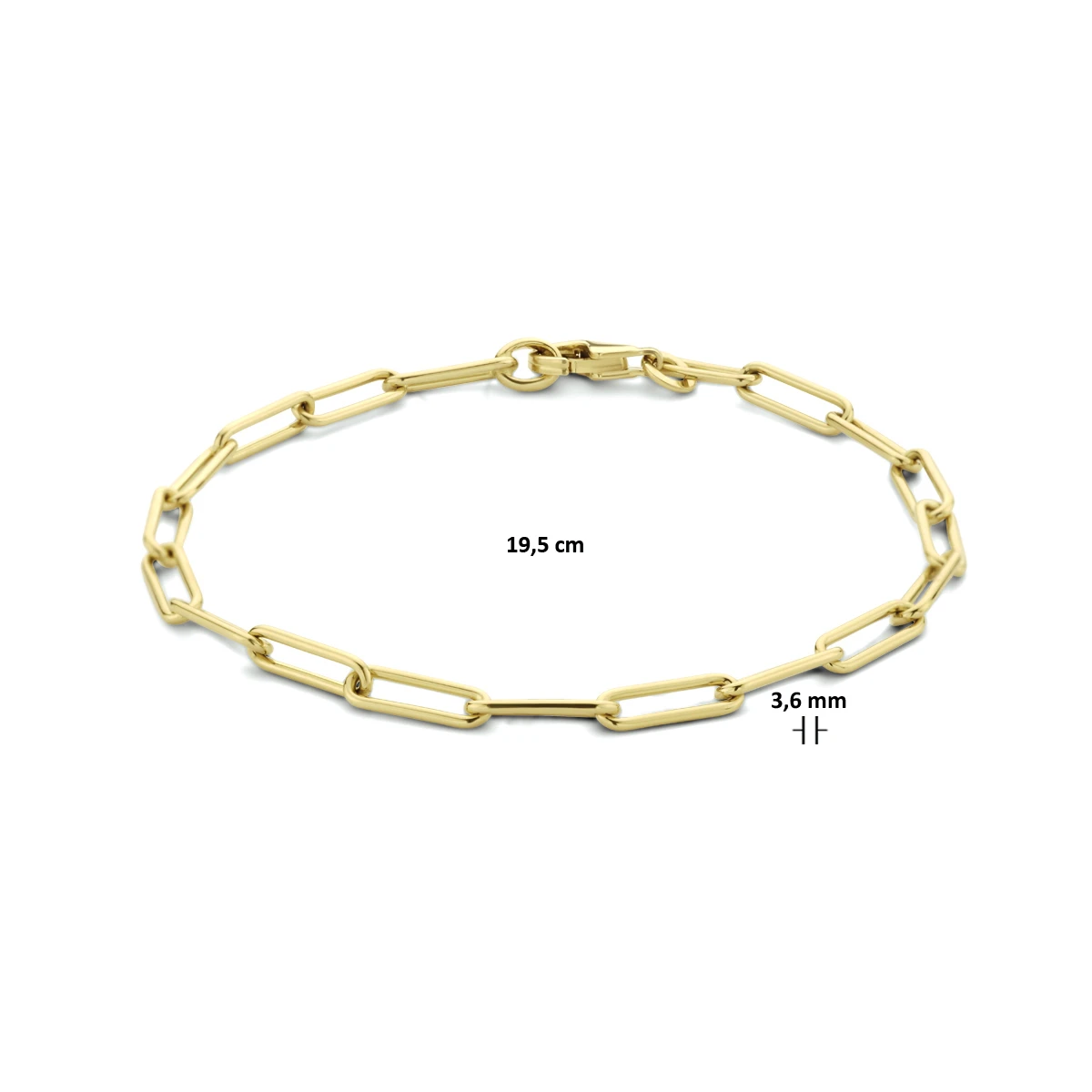 armband paperclip rond massief 3,6 mm 19 cm 14K geelgoud