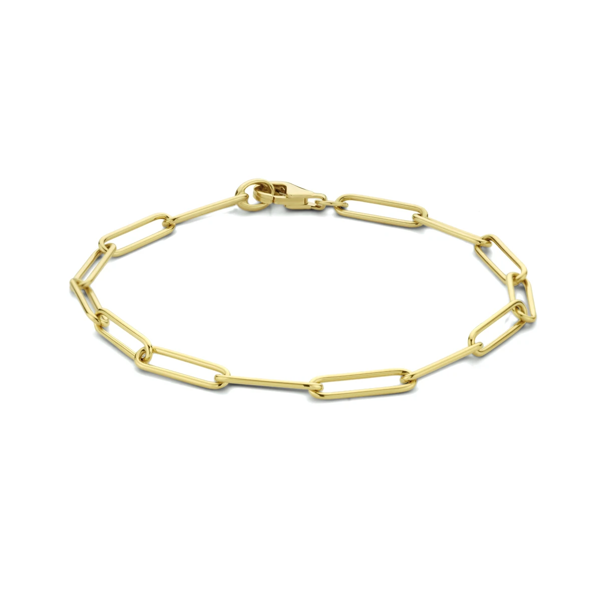 armband paperclip rond massief 3,9 mm 19 cm 14K geelgoud