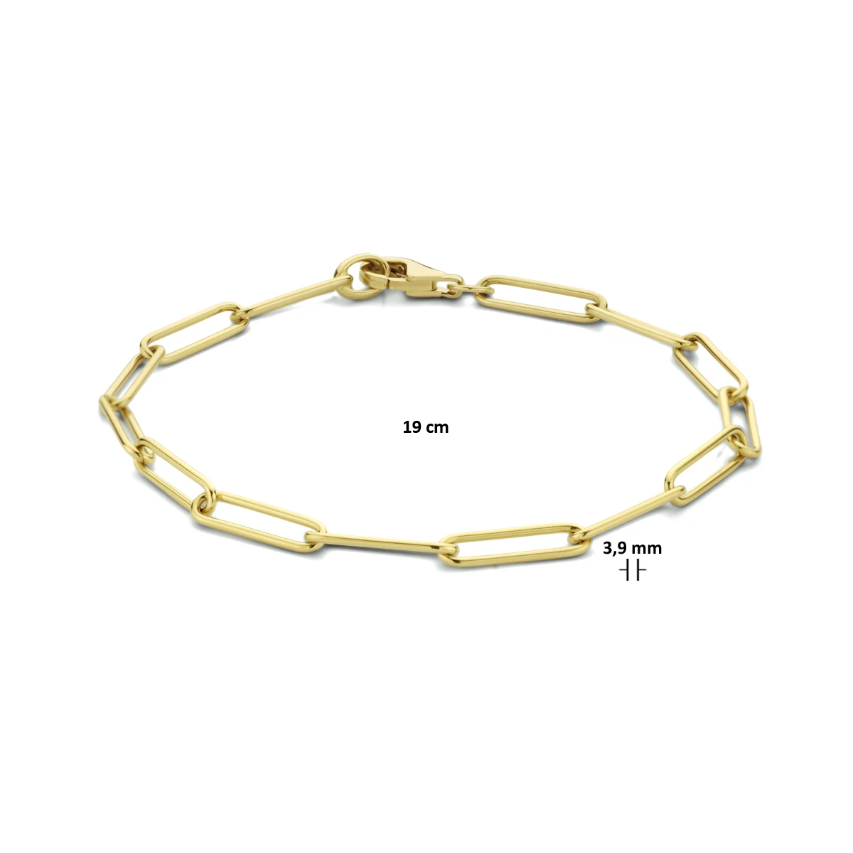 armband paperclip rond massief 3,9 mm 19 cm 14K geelgoud