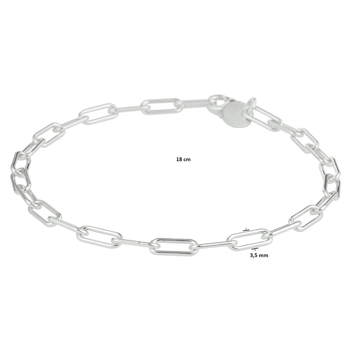 armband paperclip ronde buis 3,5 mm zilver gerhodineerd