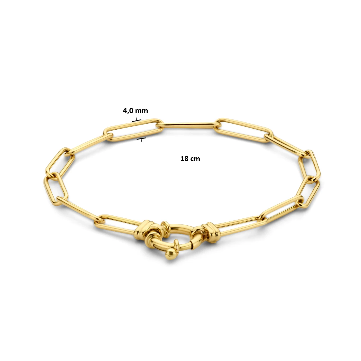 armband paperclip ronde buis 4,0 mm 18 cm met groot veerslot 14K geelgoud