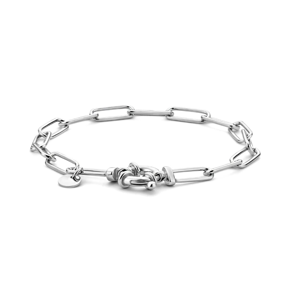 armband paperclip ronde buis 5,0 mm 18,5 cm met groot veerslot zilver gerhodineerd