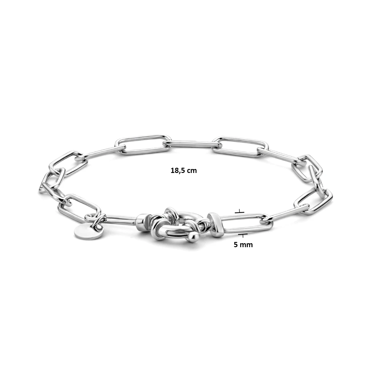 armband paperclip ronde buis 5,0 mm 18,5 cm met groot veerslot zilver gerhodineerd